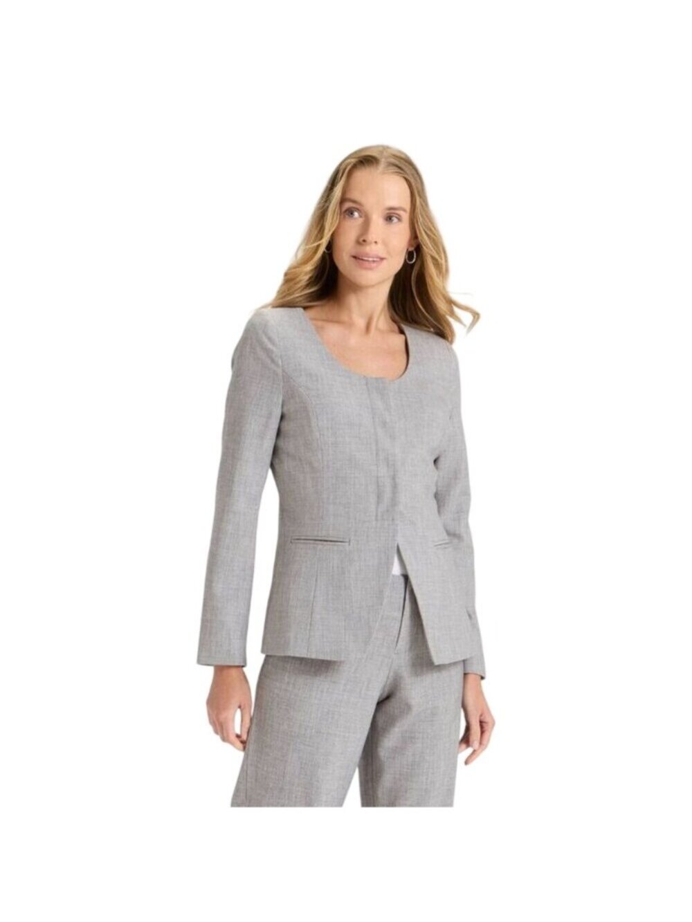 A New Day Gray Blazer Size XL Collarless Lined Hidden Buttons Adjustable Back
